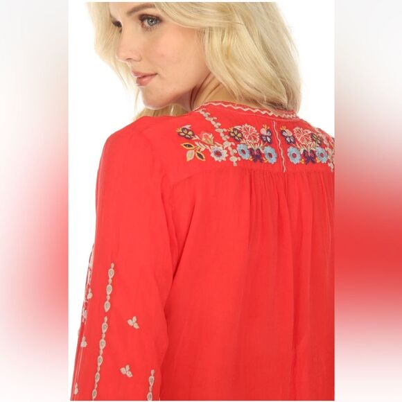 Johnny Was Red Coriander Tasseled Embroidered Blouse Boho Chic C17123 Size XXS - Picture 6 of 15